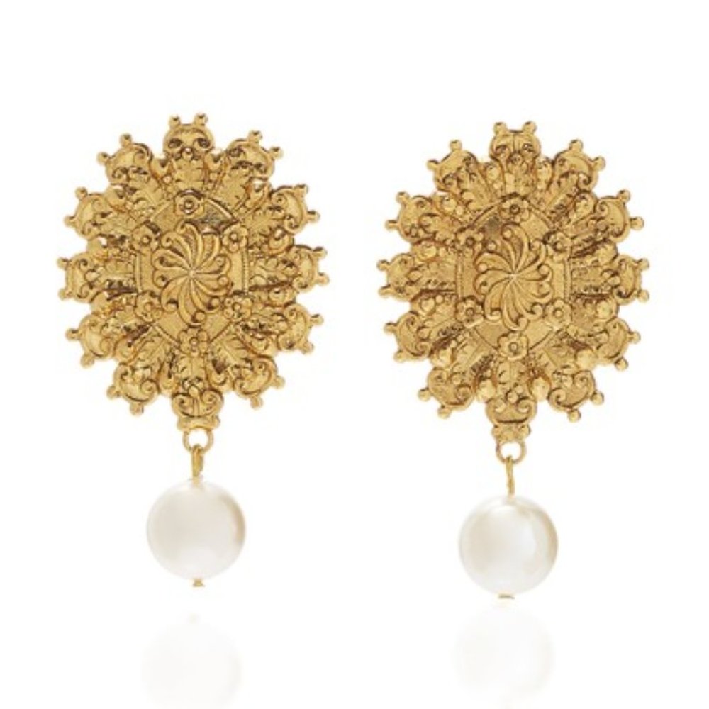 Jennifer Behr Golden Juno Pearl Drop Earrings